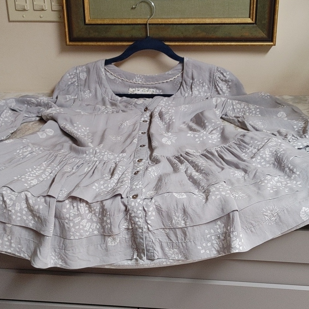 Anthropologie Holding Horses Gray & White Rayon Tunic Top w Pockets S - Picture 5 of 11